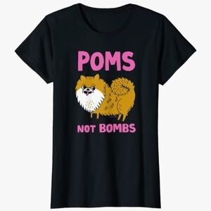 Gemma Correll dog lover Poms Not Bombs short sleeve T-shirt women’s XS BLACK tee
